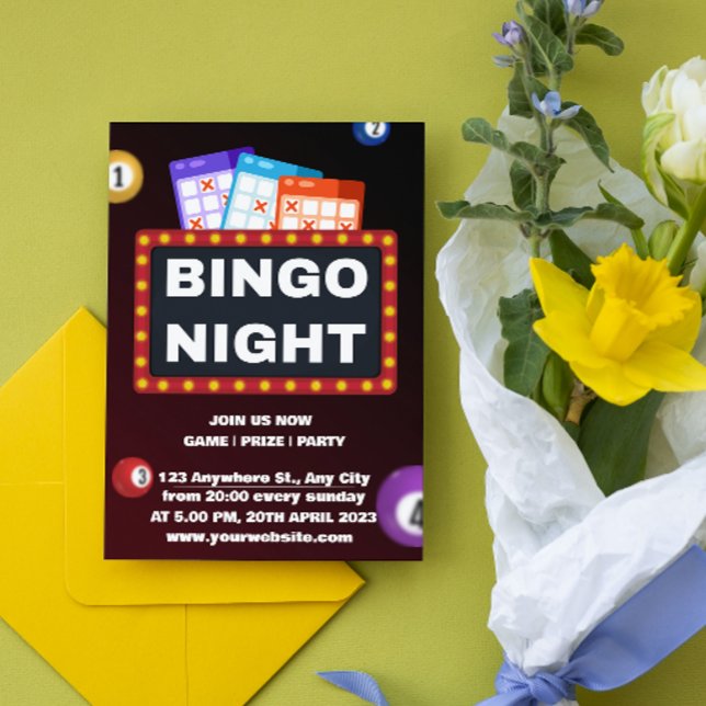 Invitaciones de Noche de Bingo Minimalista Negra y (Subido por el creador)