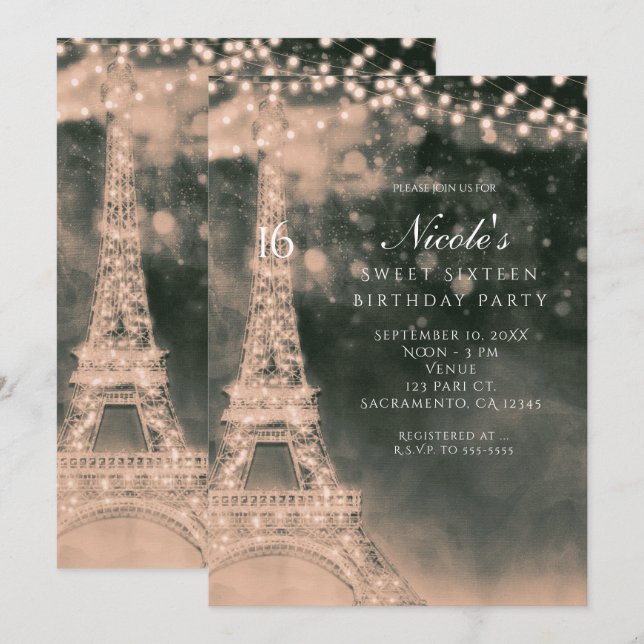 Invitaciones de Noche en París Torre Eiffel & Luce (Anverso / Reverso)