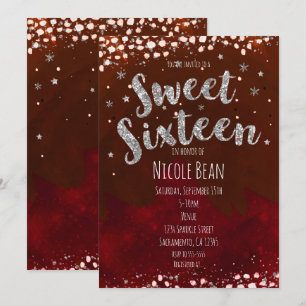 Invitaciones de Noche Estrellada Roja y Plateada p