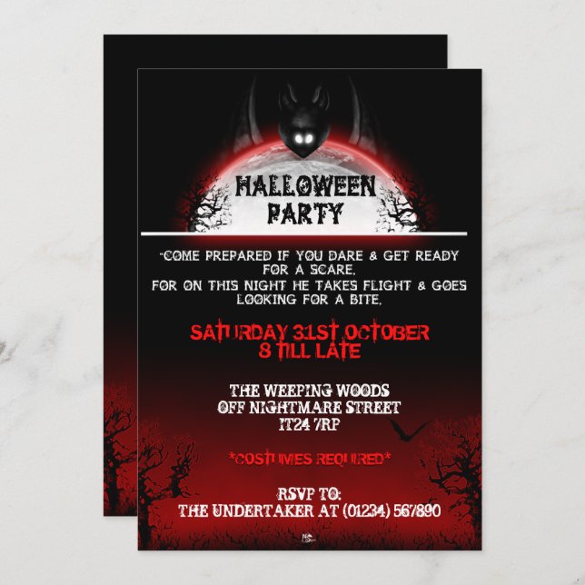 Invitaciones de Noghtmare Bat Halloween (Anverso / Reverso)