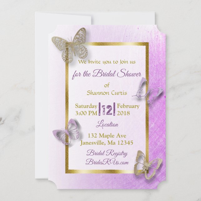 Invitaciones de novias de Lavanda y Mariposa de Or (Anverso)
