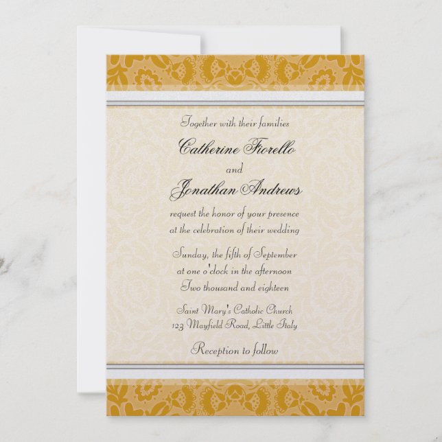 Invitaciones de oro elegantes de la boda del (Anverso)