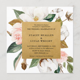 Invitaciones de oro floral de Magnolia