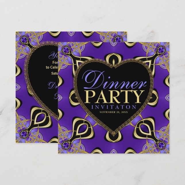 Invitaciones de oro morado del Fiesta de la cena d (Anverso / Reverso)