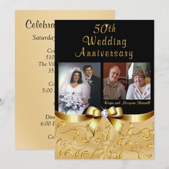 Invitaciones de oro para el 50 aniversario de Mary (Anverso / Reverso)