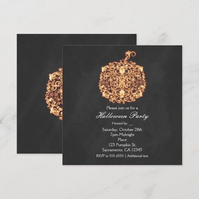 Invitaciones de otoño a la Calabaza de Glow Naranj (Anverso / Reverso)