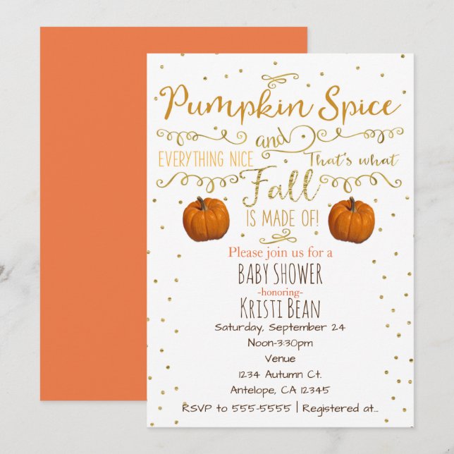 Invitaciones de Otoño con Especias de Calabaza y T (Anverso / Reverso)