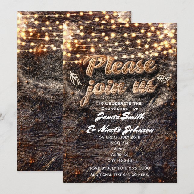 Invitaciones de Otoño con Madera de Corteza Rústic (Anverso / Reverso)