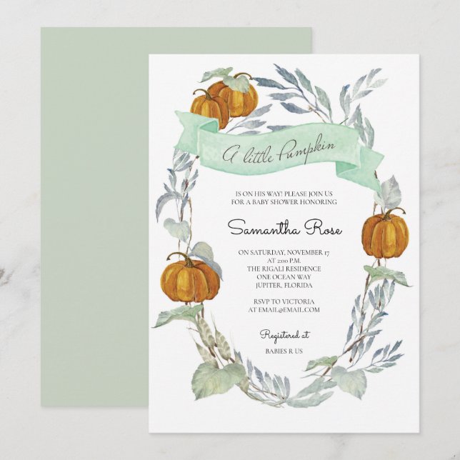 Invitaciones de Otoño para Baby Shower de Género N (Anverso / Reverso)