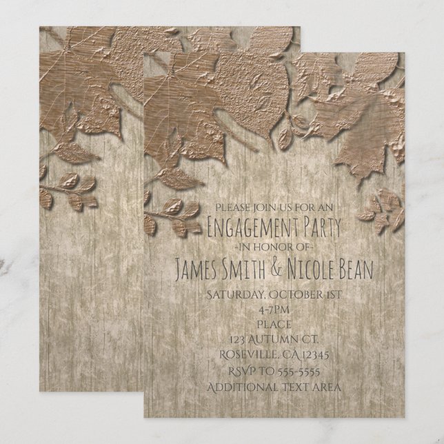 Invitaciones de otoño rústicas de madera dorada y  (Anverso / Reverso)