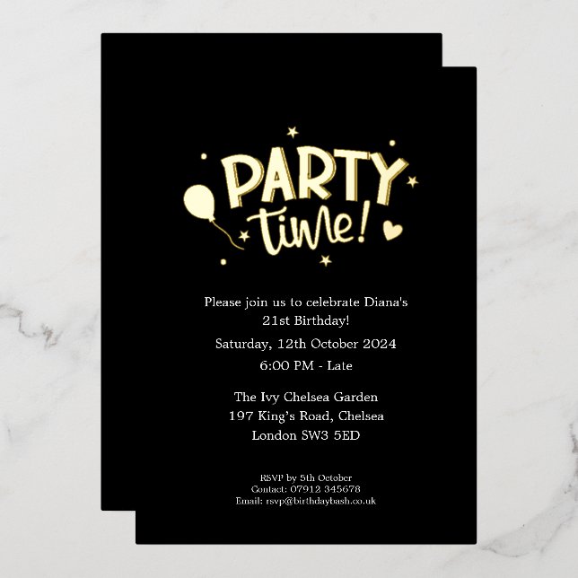 Invitaciones de papel de aluminio para celebracion (Anverso/Reverso)