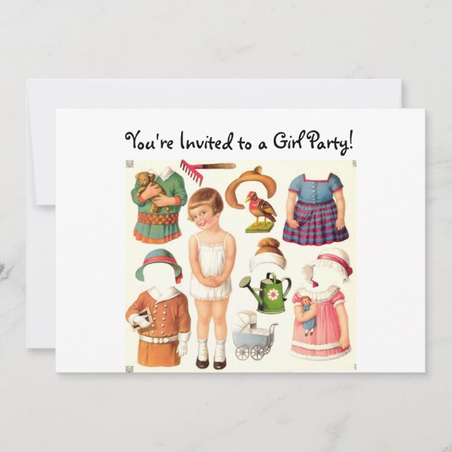 Invitaciones de papel de la muñeca (Anverso)