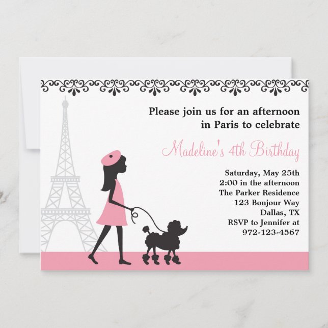 Invitaciones de Paris Poodle (Anverso)