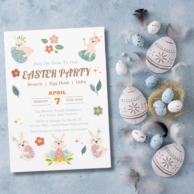 Invitaciones de Pascua personalizado para vacacion (Party Time for Easter, with customizable invitation card)