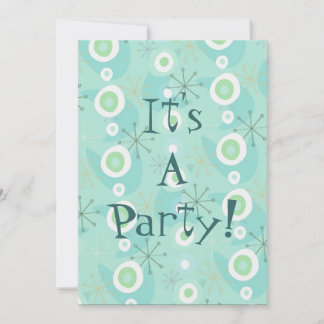Invitaciones de patrón retro azul/verde demasiado 