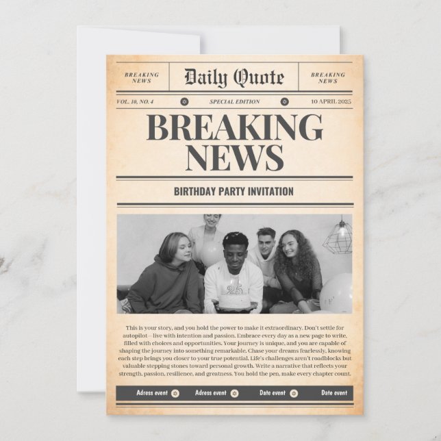 invitaciones de periódico noticia de primera plana (Anverso)