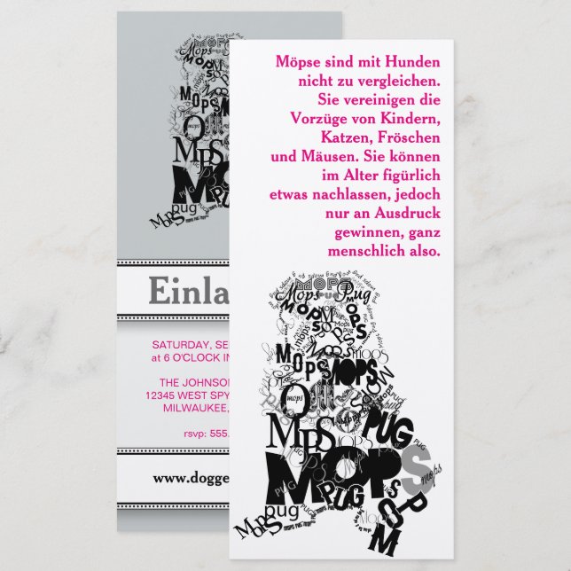 Invitaciones de Perro Pug (Anverso / Reverso)