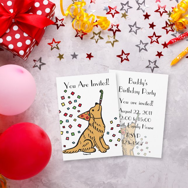 Invitaciones de Personalizados de la persona que r (Birthday Golden Retriever Cartoon Invitations for dog lovers birthday party.  Cute cartoon design.)
