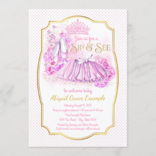 Invitaciones de Pink Gold Tutu Princess Sip and Se
