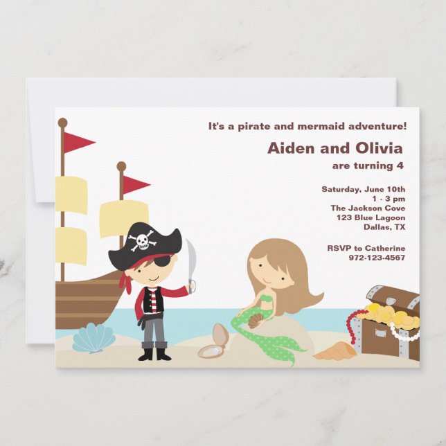 Invitaciones de PIrate y Mermaid (Anverso)