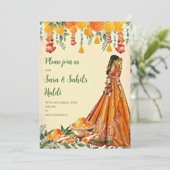 invitaciones de Pithi y Haldi invitaciones Holud (Anverso de pie)