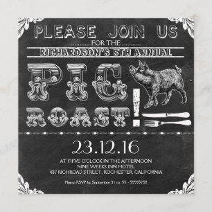 Invitaciones de pizarra en negro BBQ PIG ROAST