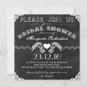 invitaciones de pizarra negra con ducha de novia