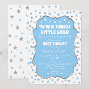 Invitaciones de plata azul de Twinkle Star Baby Sh