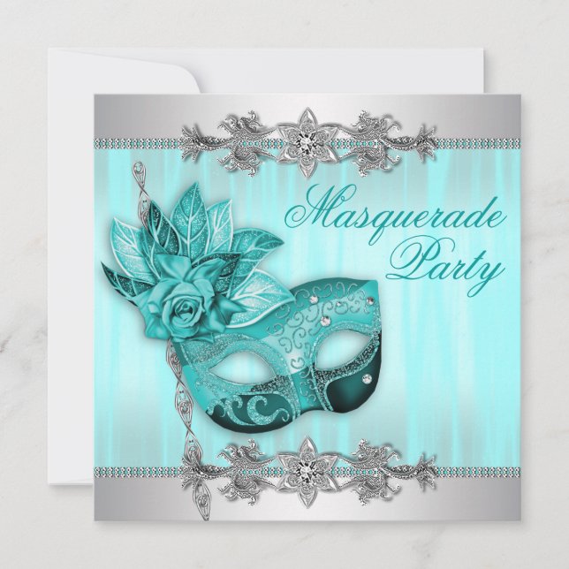 Invitaciones de plata azul turquesa para fiesta de (Anverso)