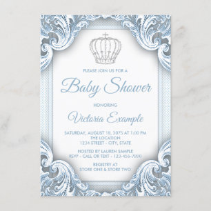 Invitaciones de plata azules de príncipe Baby