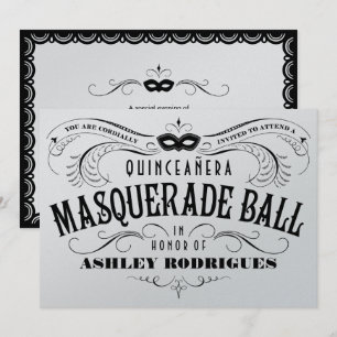 Invitaciones de plata brillantes de la mascarada