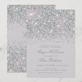 Invitaciones de plata chispeantes de la boda del