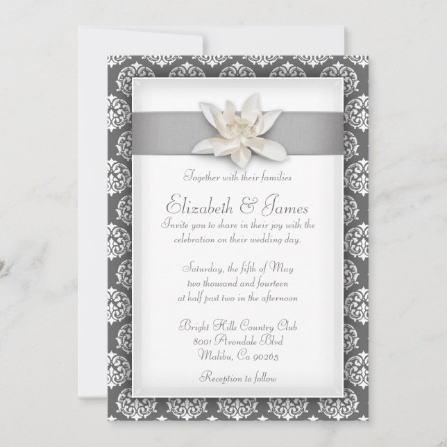 Invitaciones de plata de la boda del damasco (Anverso)