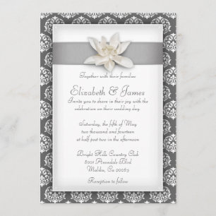 Invitaciones de plata de la boda del damasco