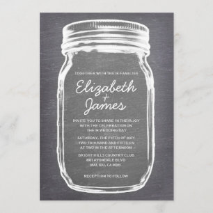 Invitaciones de plata de la boda del tarro de
