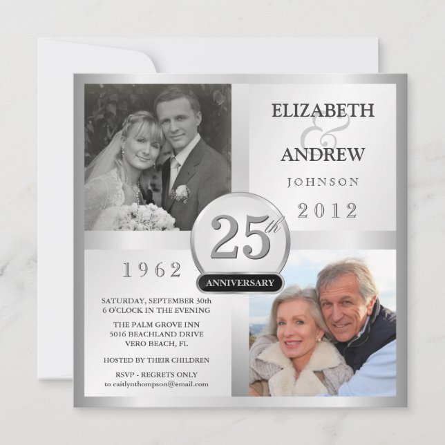Invitaciones de plata para el 25 aniversario con 2 (Anverso)