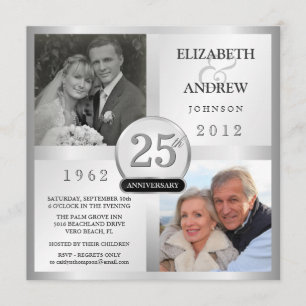 Invitaciones de plata para el 25 aniversario con 2