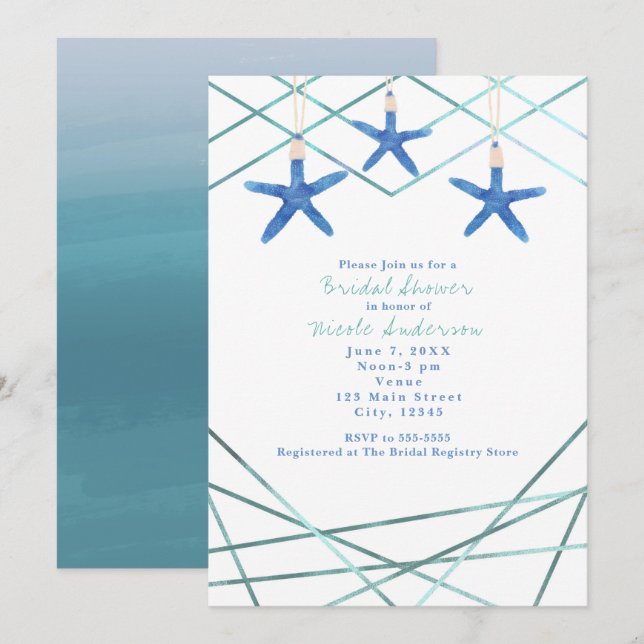 Invitaciones de playa elegantes con estrella de ma (Anverso / Reverso)