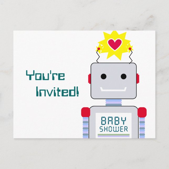Invitaciones de postales de Robot Baby Shower (Anverso)