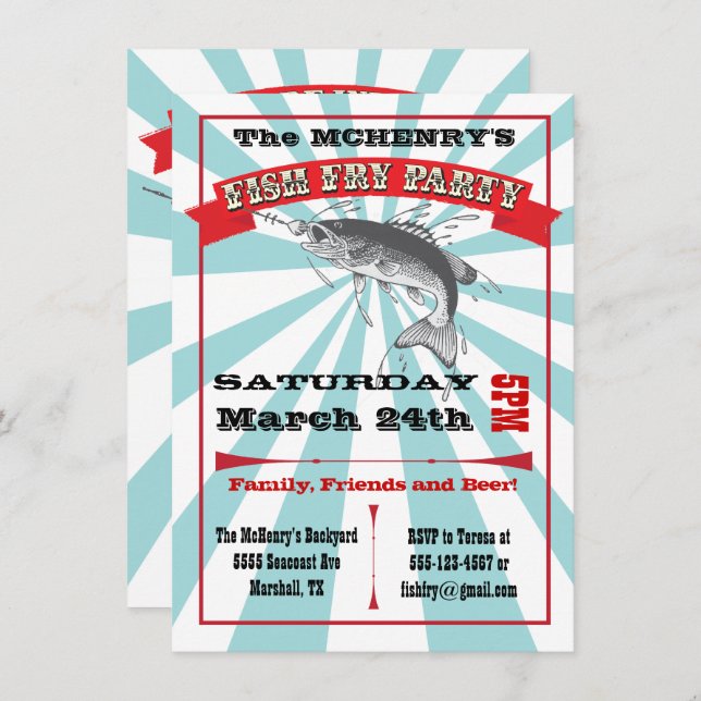 Invitaciones de Poster de Fiesta de pescado (Anverso / Reverso)