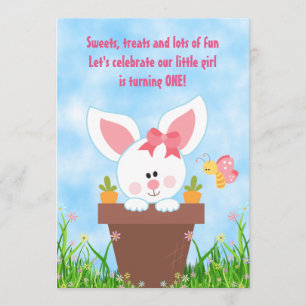 Invitaciones de primer cumpleaños a Conejo de Flor