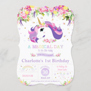 Invitaciones de primer cumpleaños a unicornio con 