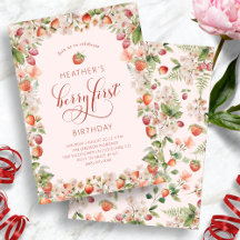 Invitaciones de primer cumpleaños de Berry rosa