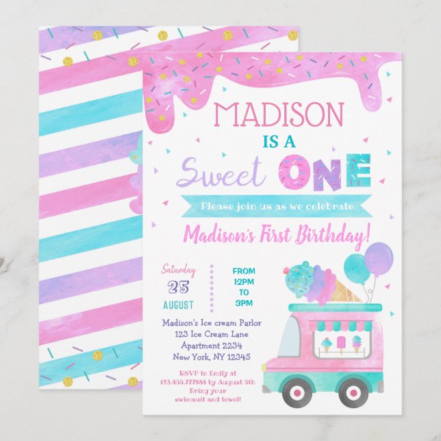 Invitaciones de primer cumpleaños de crema de hiel (Anverso / Reverso)