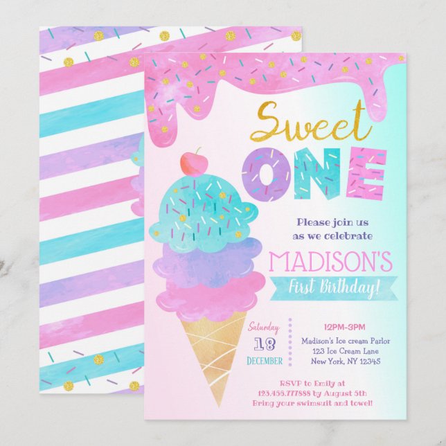 Invitaciones de primer cumpleaños de crema de hiel (Anverso / Reverso)