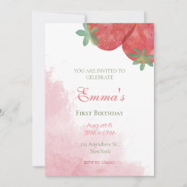 Invitaciones de primer cumpleaños de fresa con fot