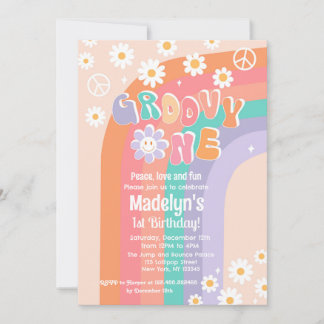 Invitaciones de primer cumpleaños de Groovy One Bo