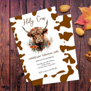 Invitaciones de primer cumpleaños de Highland Cow