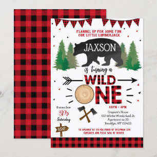 Invitaciones de primer cumpleaños de Lumberjack Wi