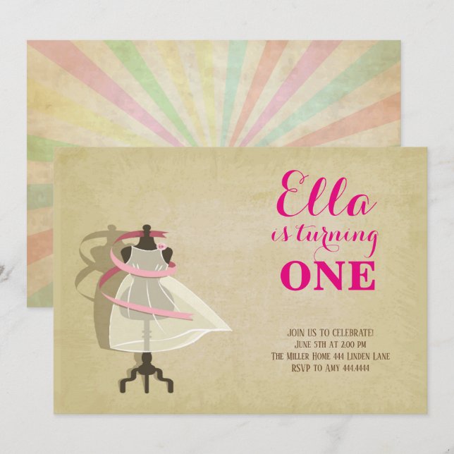 Invitaciones de primer cumpleaños de Princesa de m (Anverso / Reverso)